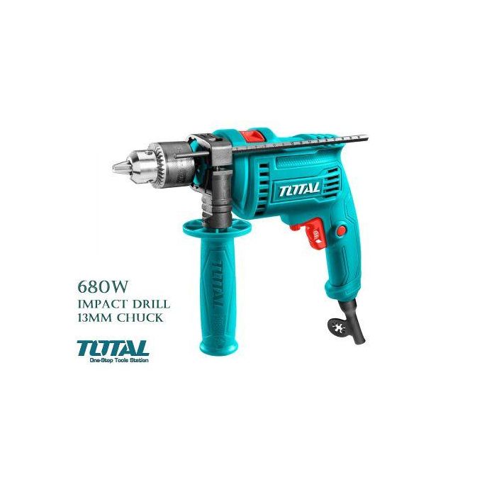 TOTAL 680W ELECTRIC Corded IMPACT Hammer DRILL, 13MM CHUCK with variable speed, concrete and wood drill
