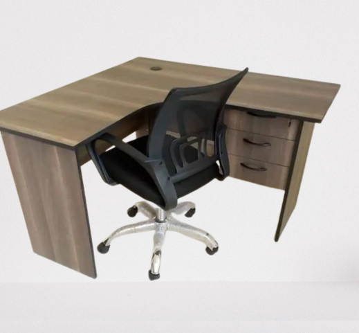 4FT Square L-Shaped Brown Office & Study Desk with Chair – Space-Saving & Stylish Workstation
