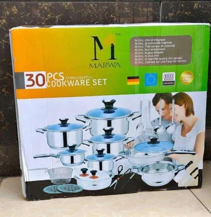 🎁 Extra Discount 🎁 30PCS Marawa Cookware Set – Non-Stick Granite Pots & Pans Set (Modern Kitchen Set)