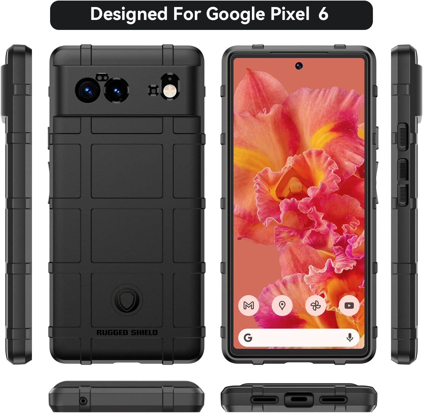 Rugged Shield Full Cover Drop-Tested Shockproof Slim Case with Military Grade Tactical Armor TPU Soft Case for Google Pixel 6