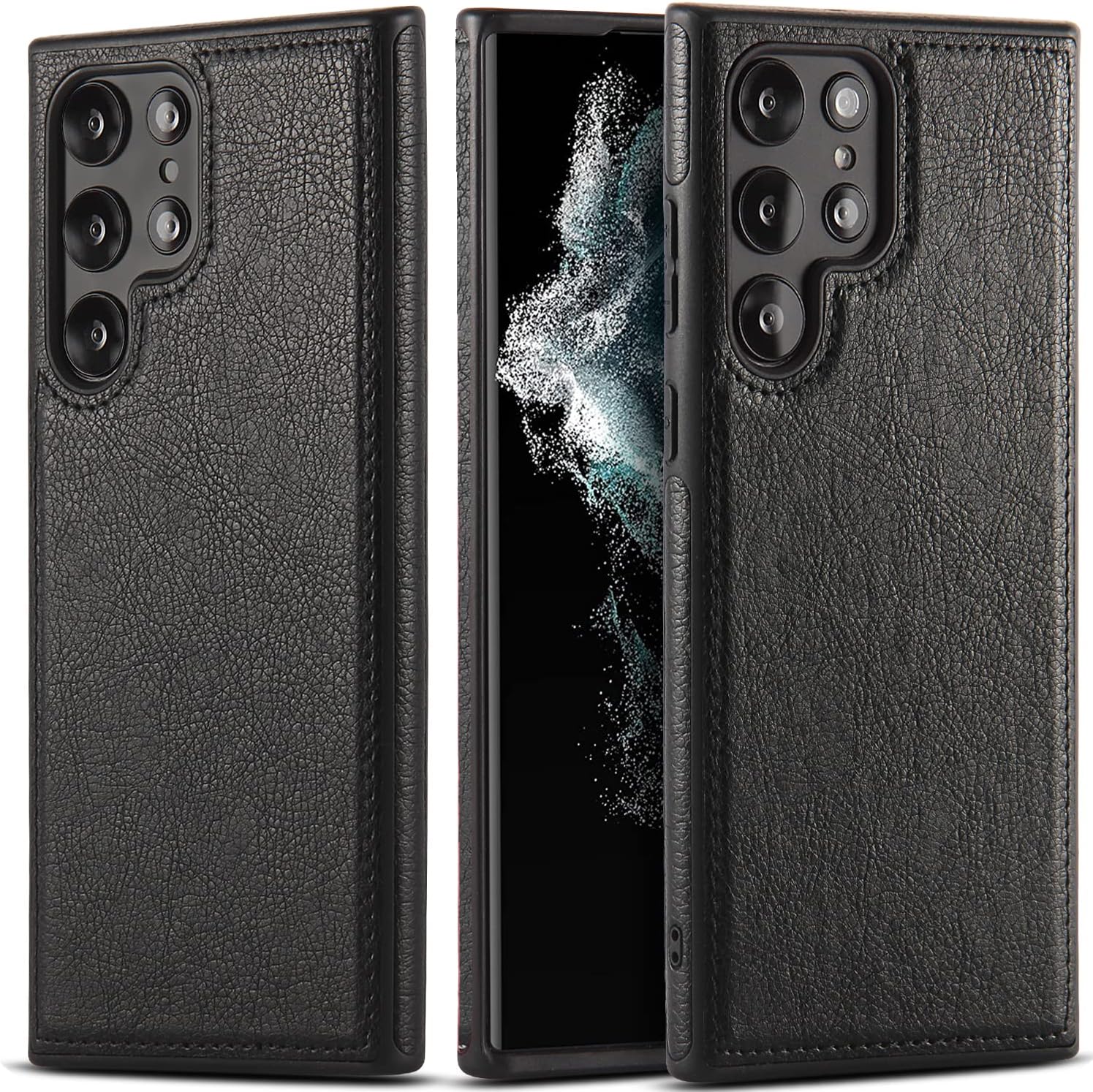 Black/Brown Full Premium Business Luxury Classic Non-Slip Slim Grip PU Soft Leather Cover Case for Samsung Galaxy S23 Ultra – Black, Brown