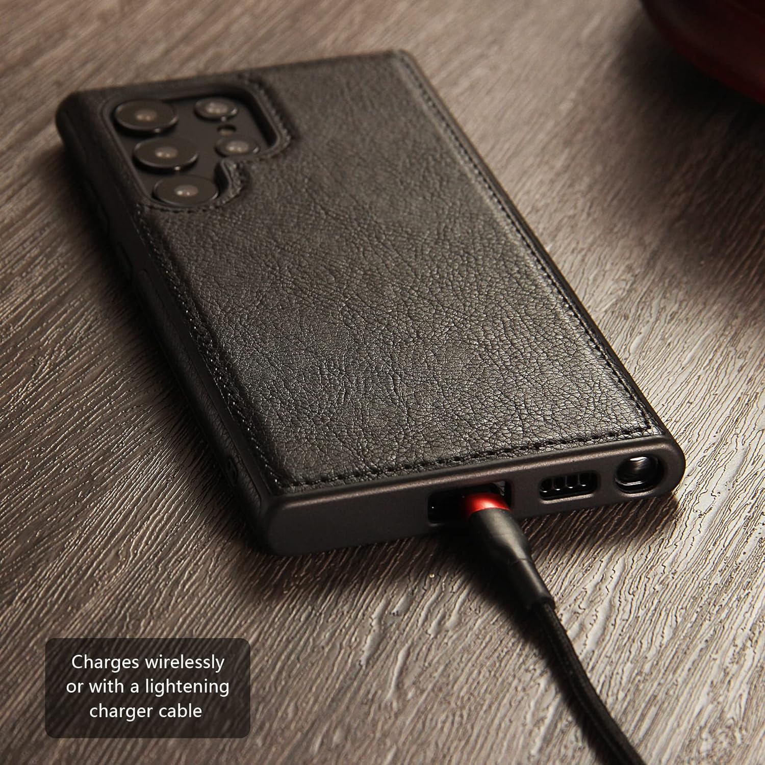 Black/Brown Full Premium Business Luxury Classic Non-Slip Slim Grip PU Soft Leather Cover Case for Samsung Galaxy S23 Ultra – Black, Brown