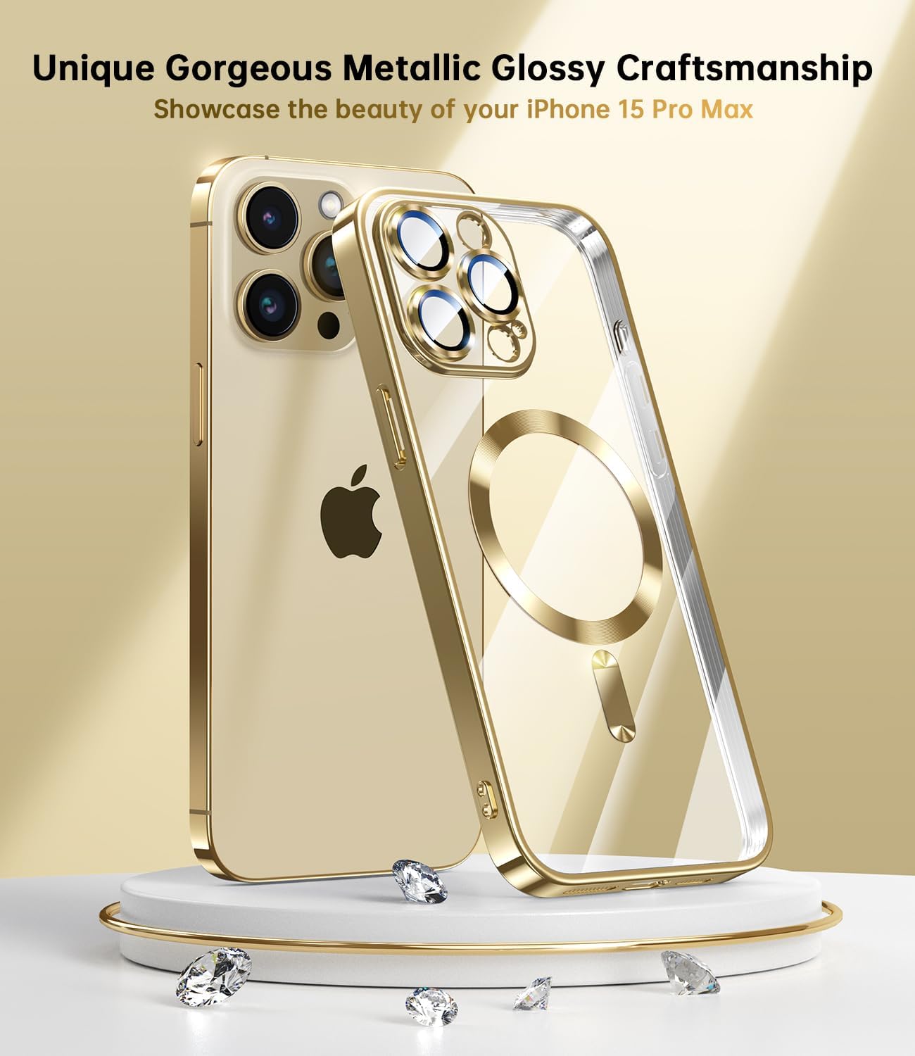 Glossy Electroplated Clear Slim Case Cover with Magnet, Compatible with Magsafe, Supports Wireless Charging, Case Cover for iPhone 15 Pro
