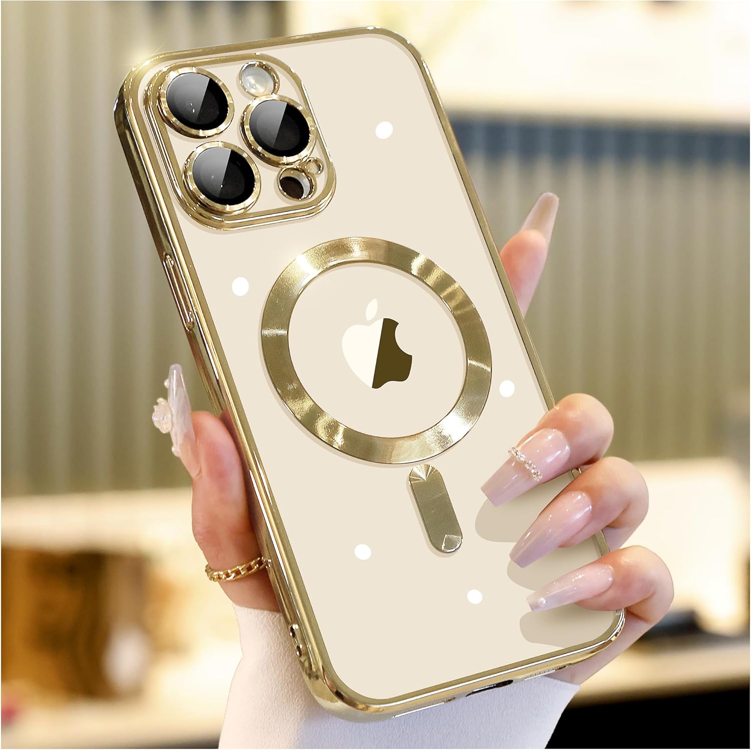 Glossy Electroplated Clear Slim Case Cover with Magnet, Compatible with Magsafe, Supports Wireless Charging, Case Cover for iPhone 15 Pro