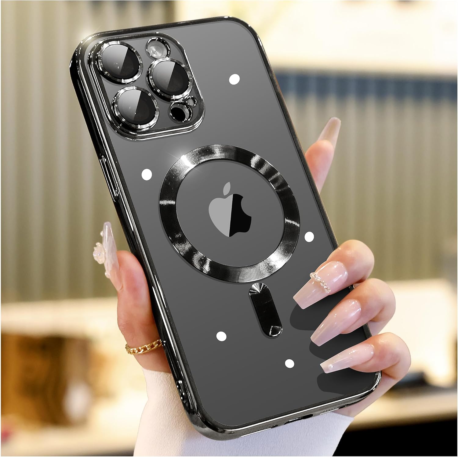 Glossy Electroplated Clear Slim Case Cover with Magnet, Compatible with Magsafe, Supports Wireless Charging, Case Cover for iPhone 15 Pro