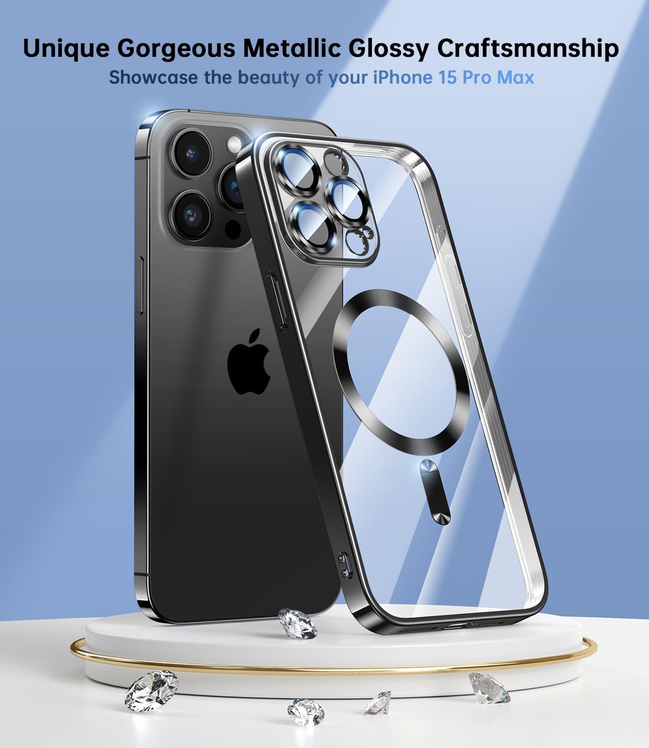 Glossy Electroplated Clear Slim Case Cover with Magnet, Compatible with Magsafe, Supports Wireless Charging, Case Cover for iPhone 15 Pro