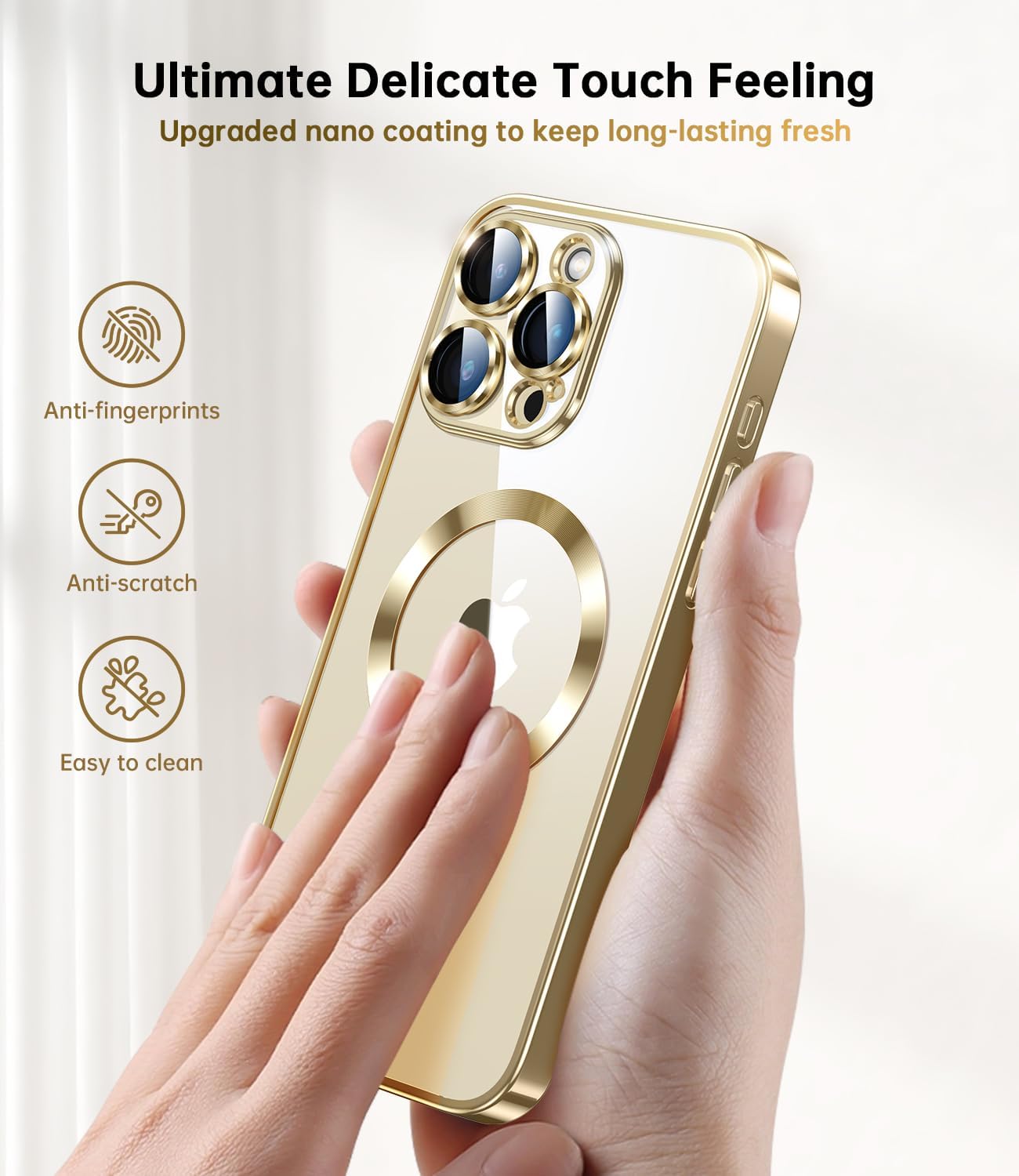 Glossy Electroplated Clear Slim Case Cover with Magnet, Compatible with Magsafe, Supports Wireless Charging, Case Cover for iPhone 15 Pro