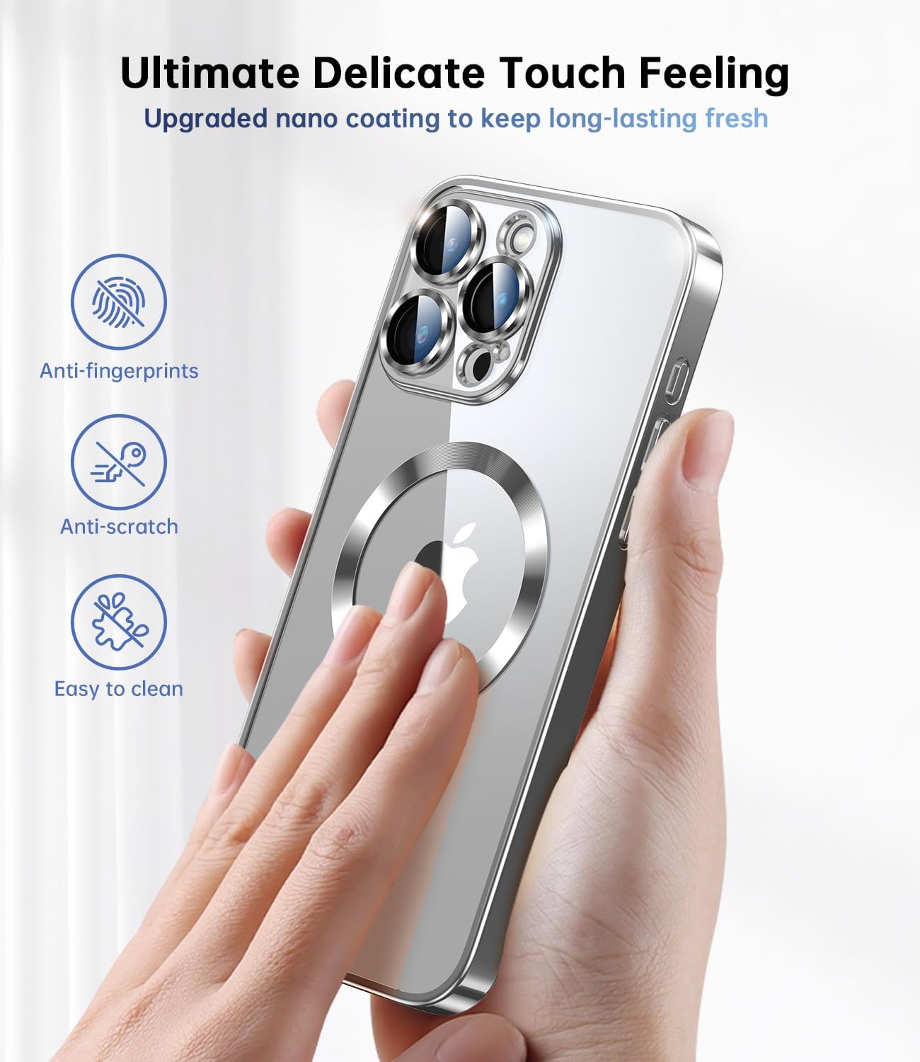 Glossy Electroplated Clear Slim Case Cover with Magnet, Compatible with Magsafe, Supports Wireless Charging, Case Cover for iPhone 15 Pro