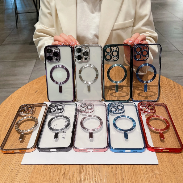 Glossy Electroplated Clear Slim Case Cover with Magnet, Compatible with Magsafe, Supports Wireless Charging, Case Cover for iPhone 15 Pro
