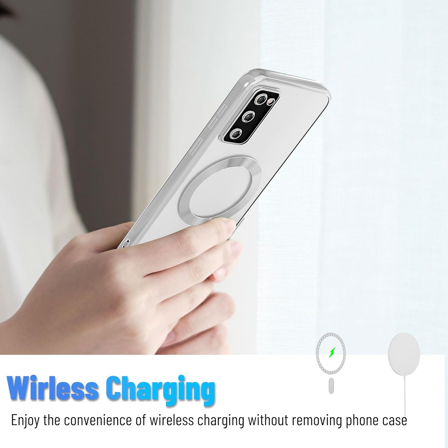 Glossy Electroplated Clear Slim Case Cover with Magnet, Compatible with Magsafe, Supports Wireless Charging, Case Cover for Samsung Galaxy S20 Plus