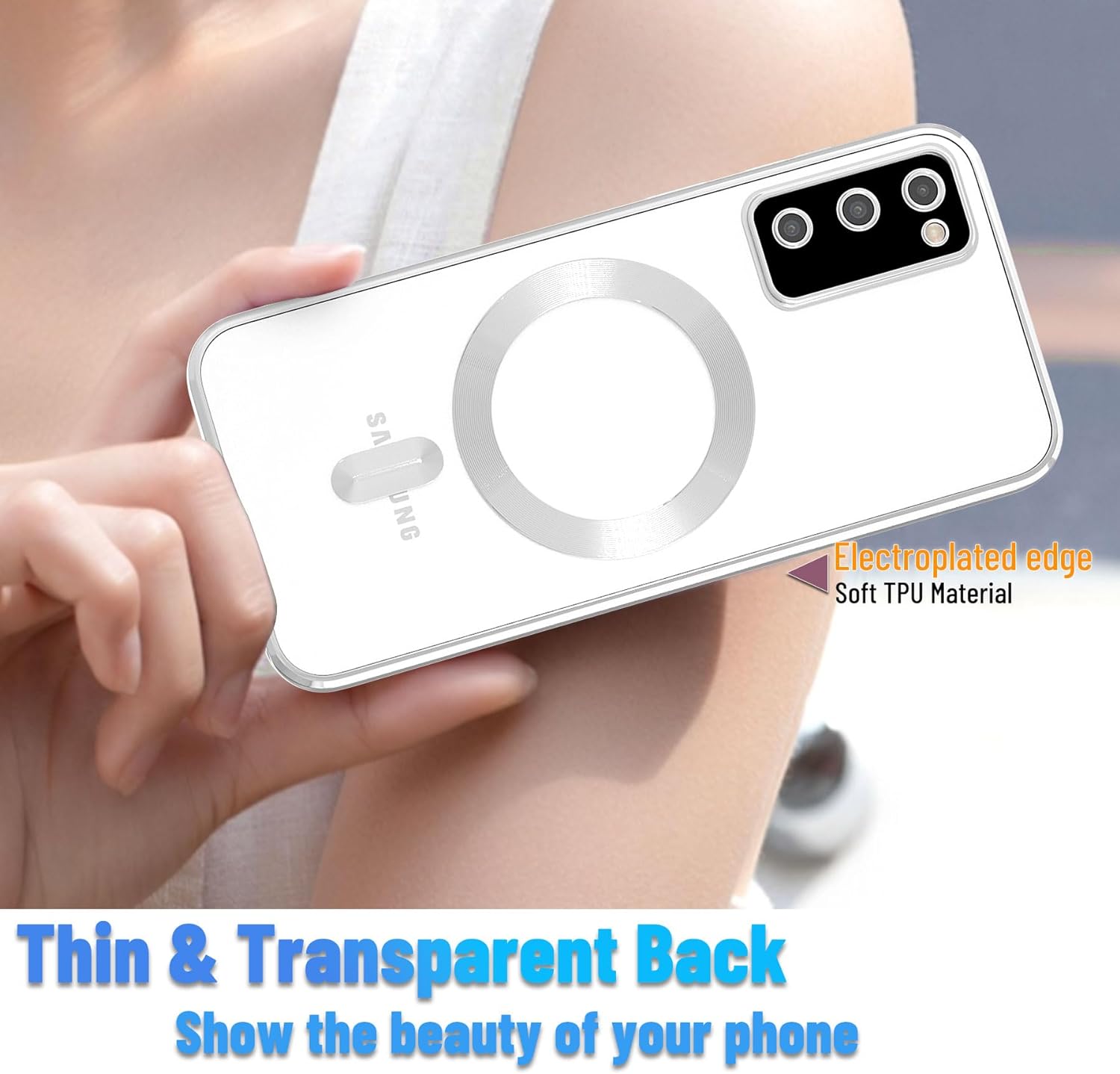 Glossy Electroplated Clear Slim Case Cover with Magnet, Compatible with Magsafe, Supports Wireless Charging, Case Cover for Samsung Galaxy S20 Plus