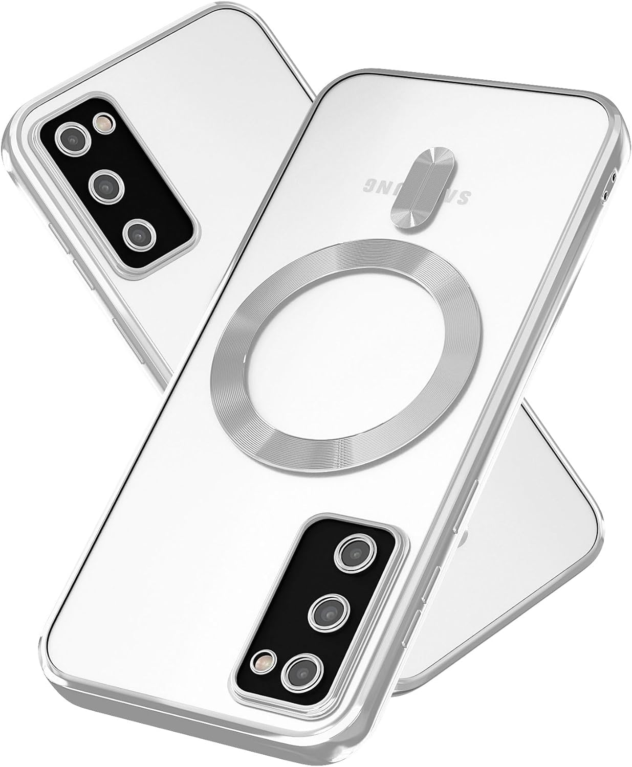 Glossy Electroplated Clear Slim Case Cover with Magnet, Compatible with Magsafe, Supports Wireless Charging, Case Cover for Samsung Galaxy S20 Plus