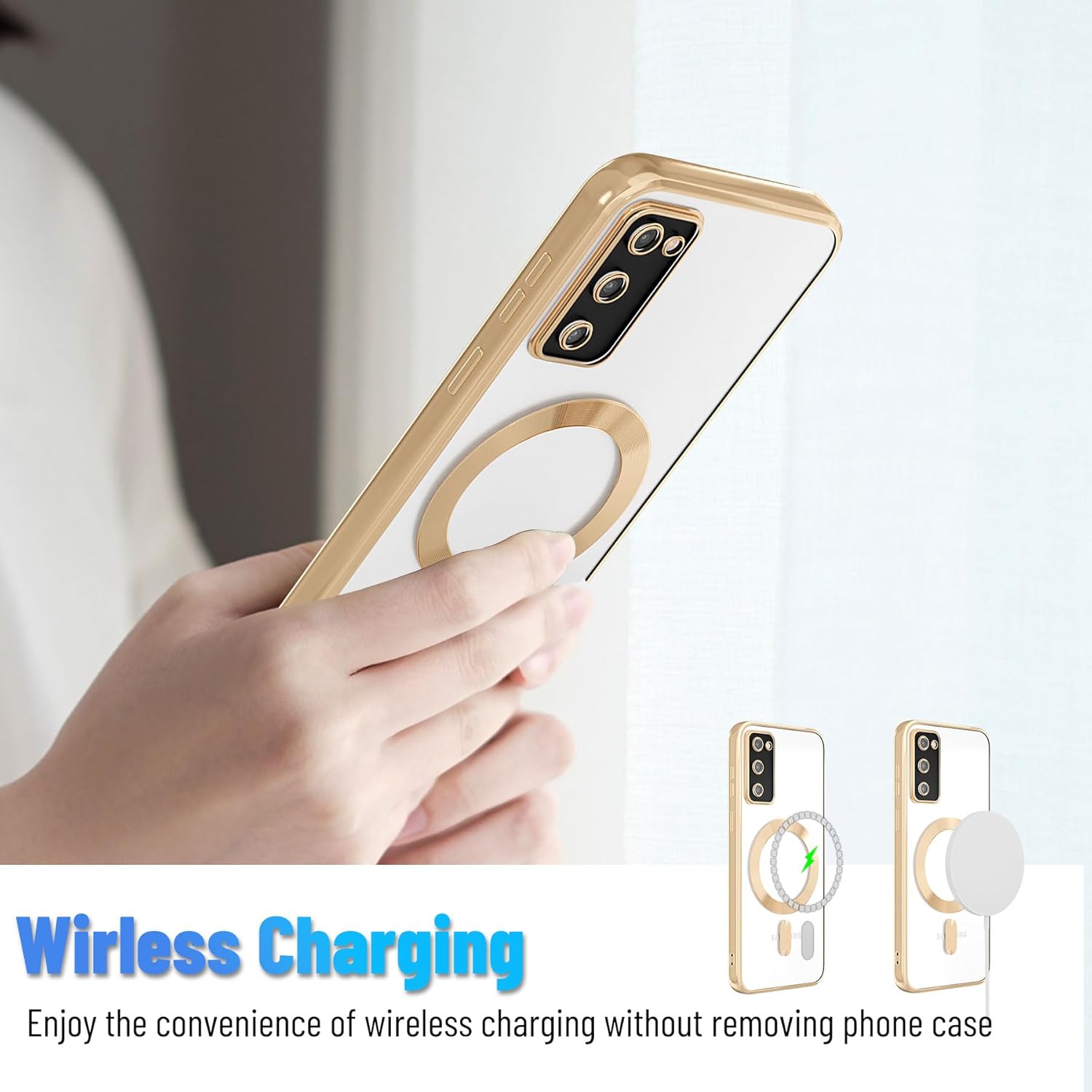 Glossy Electroplated Clear Slim Case Cover with Magnet, Compatible with Magsafe, Supports Wireless Charging, Case Cover for Samsung Galaxy S20 Plus
