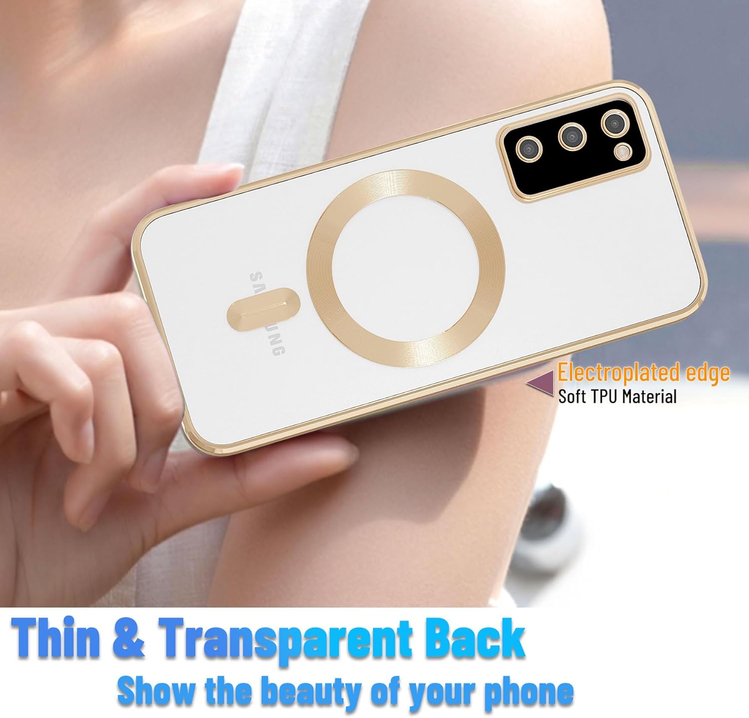 Glossy Electroplated Clear Slim Case Cover with Magnet, Compatible with Magsafe, Supports Wireless Charging, Case Cover for Samsung Galaxy S20 Plus