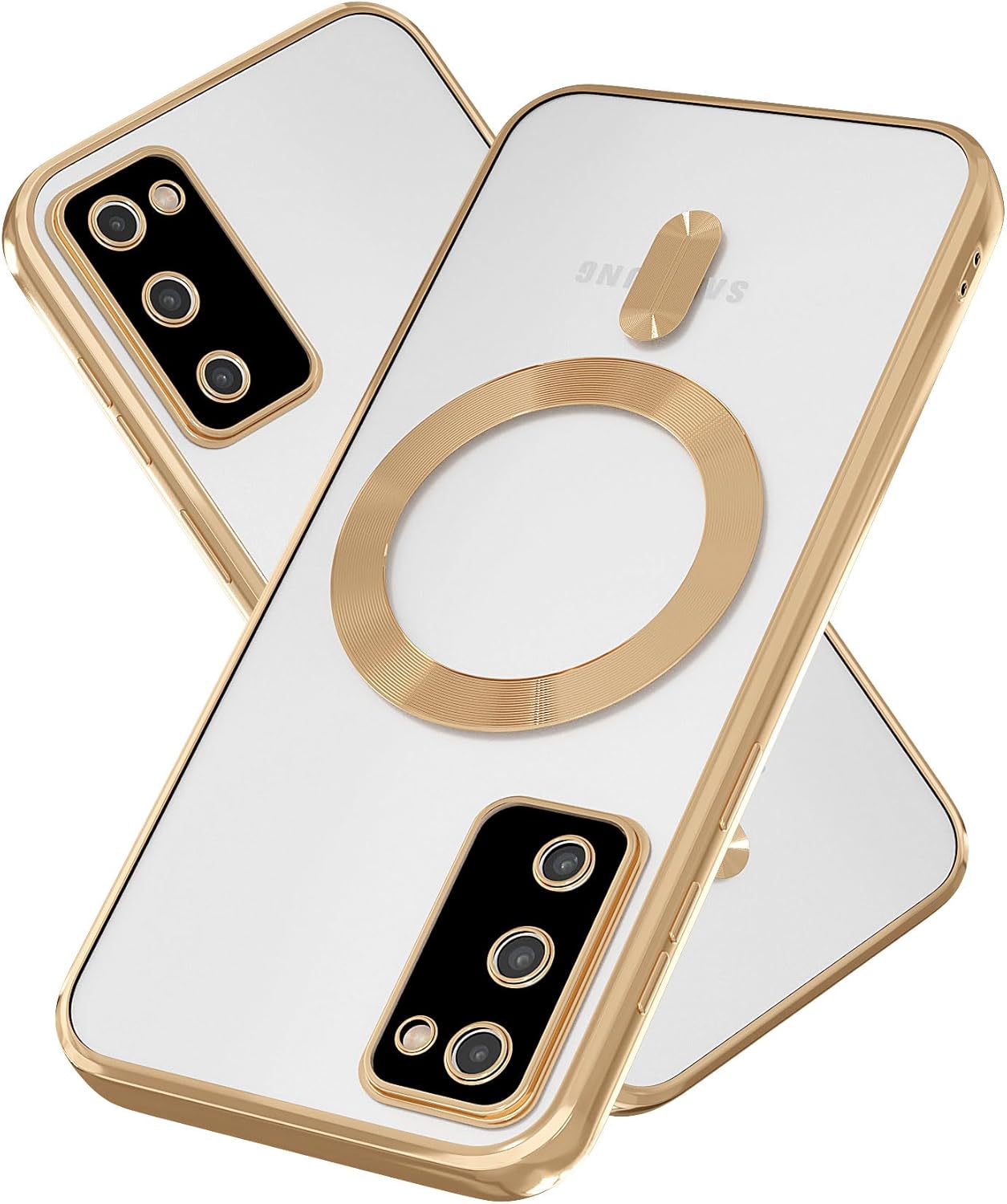 Glossy Electroplated Clear Slim Case Cover with Magnet, Compatible with Magsafe, Supports Wireless Charging, Case Cover for Samsung Galaxy S20 Plus