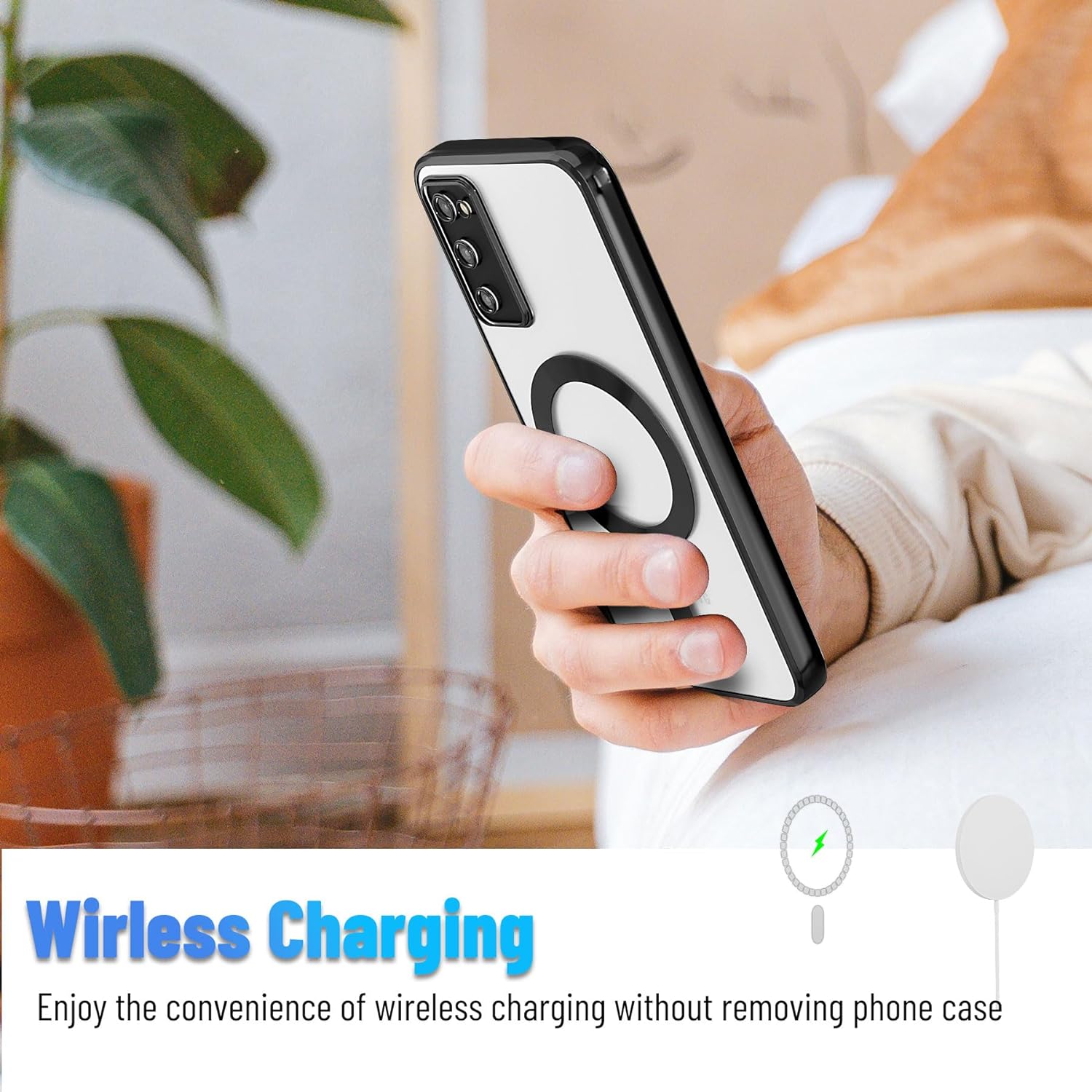 Glossy Electroplated Clear Slim Case Cover with Magnet, Compatible with Magsafe, Supports Wireless Charging, Case Cover for Samsung Galaxy S20 Plus