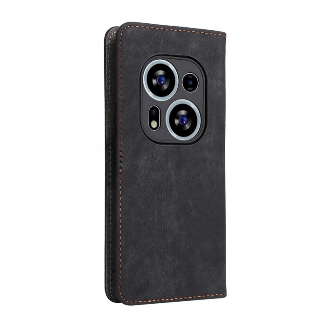Black Wallet Retro Leather Kickstand Flip Case All-Round Protection Cover Case For Tecno Phantom X2