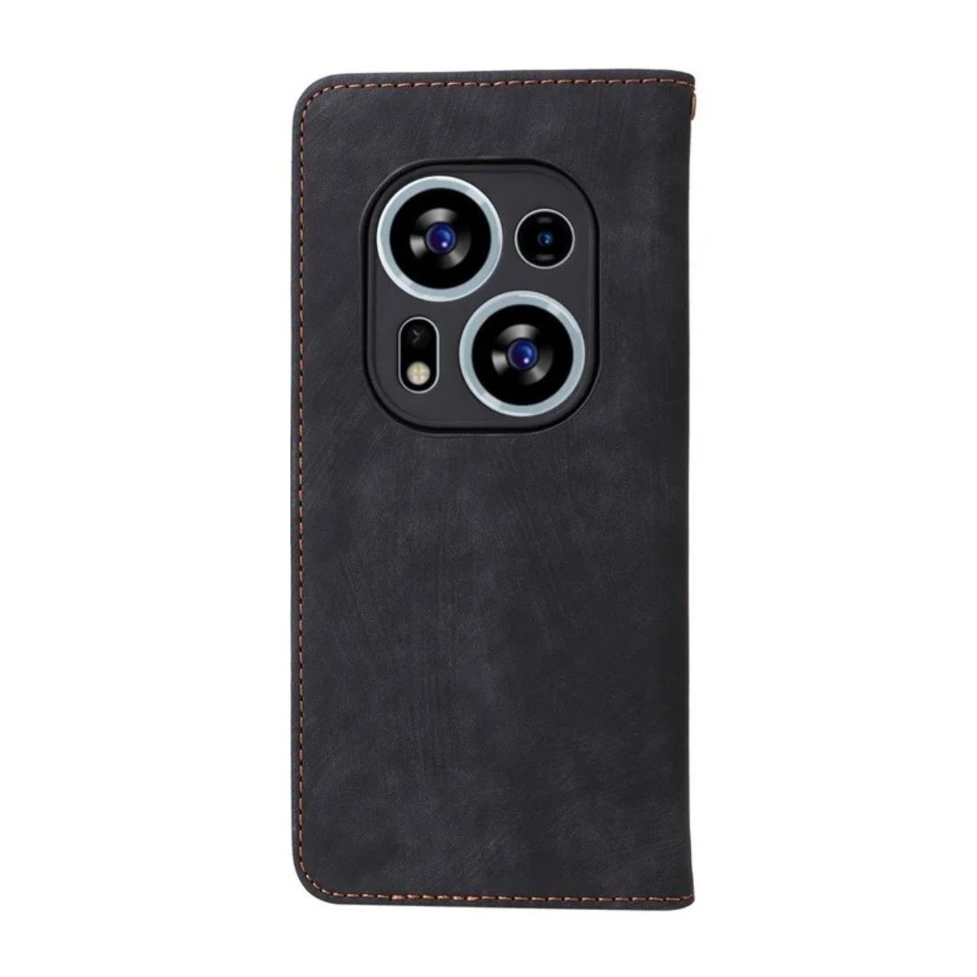 Black Wallet Retro Leather Kickstand Flip Case All-Round Protection Cover Case For Tecno Phantom X2