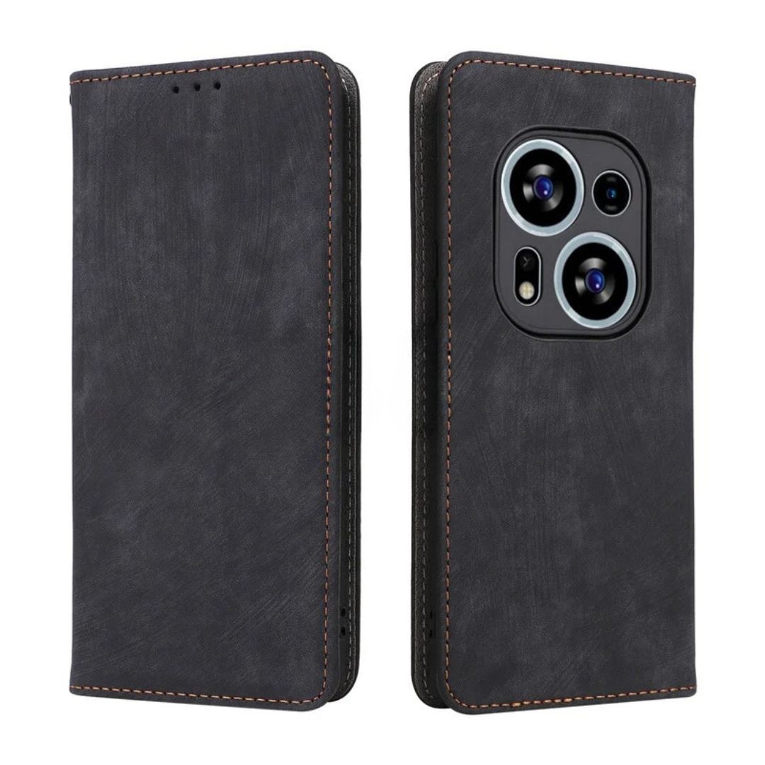 Black Wallet Retro Leather Kickstand Flip Case All-Round Protection Cover Case For Tecno Phantom X2 Pro