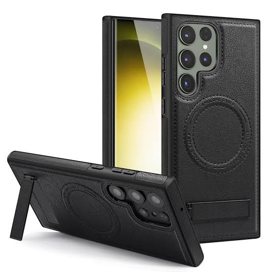 Magnetic Soft PU Leather Case with Wireless Charging, MagSafe Shockproof Phone Cover for Samsung Galaxy S24 Ultra