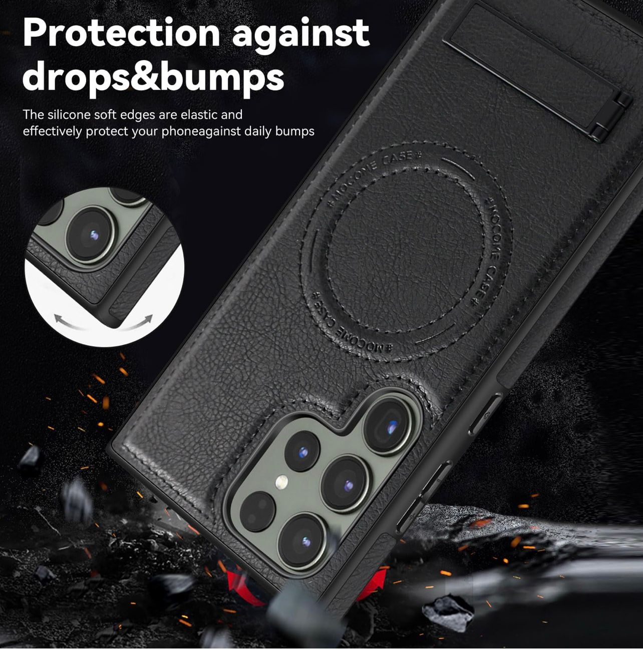 Magnetic Soft PU Leather Case with Wireless Charging, MagSafe Shockproof Phone Cover for Samsung Galaxy S24 Ultra