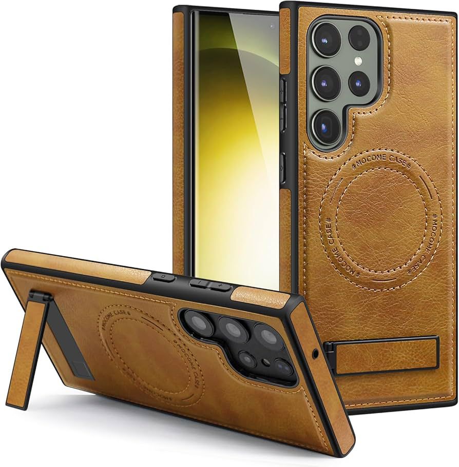 Magnetic Soft PU Leather Case with Wireless Charging, MagSafe Shockproof Phone Cover for Samsung Galaxy S24 Ultra