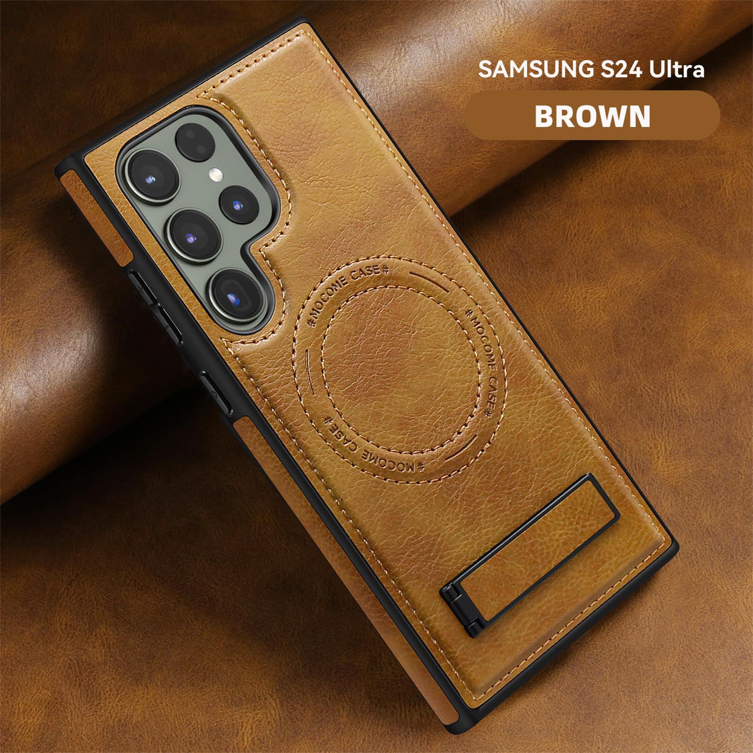 Magnetic Soft PU Leather Case with Wireless Charging, MagSafe Shockproof Phone Cover for Samsung Galaxy S24 Ultra