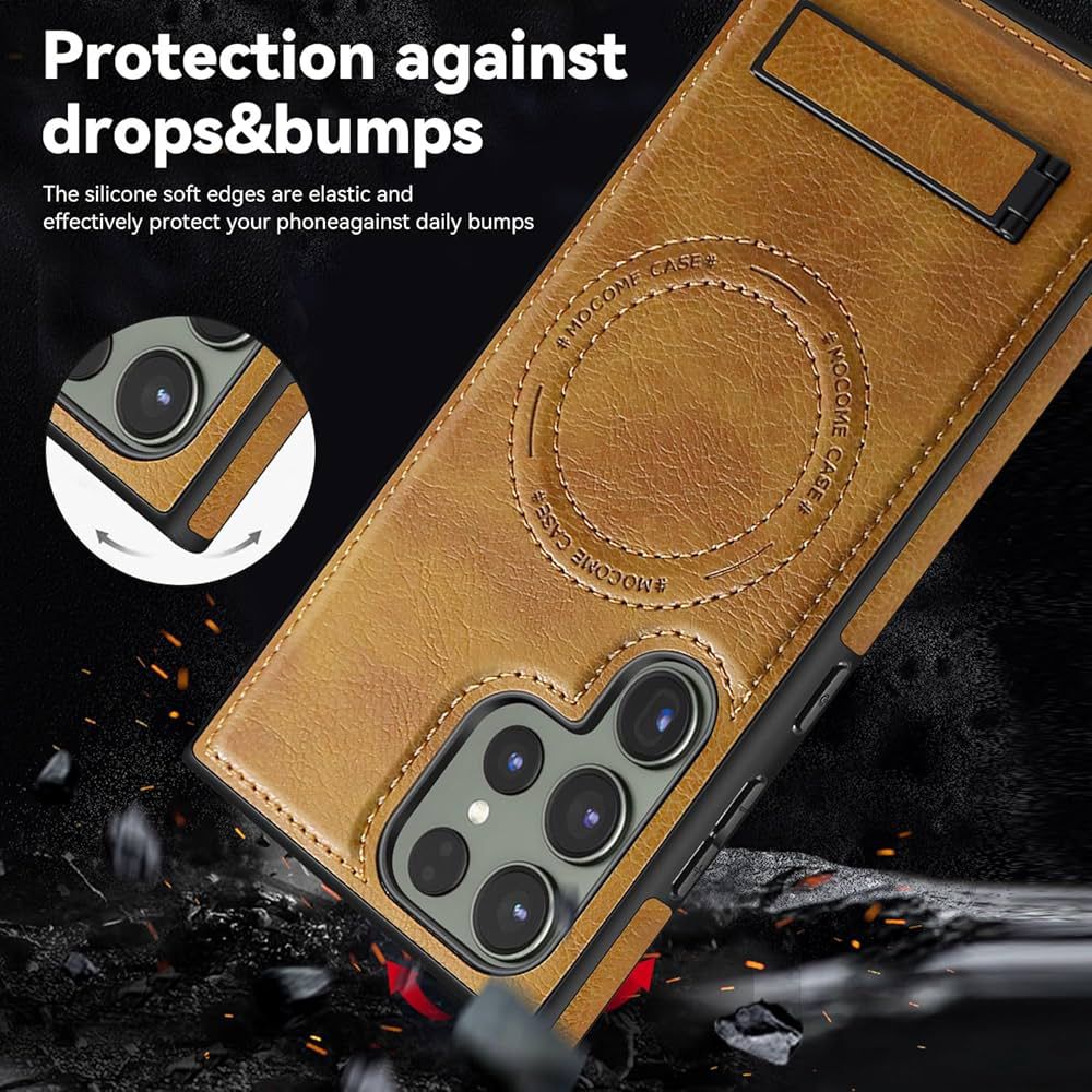 Magnetic Soft PU Leather Case with Wireless Charging, MagSafe Shockproof Phone Cover for Samsung Galaxy S22 Ultra