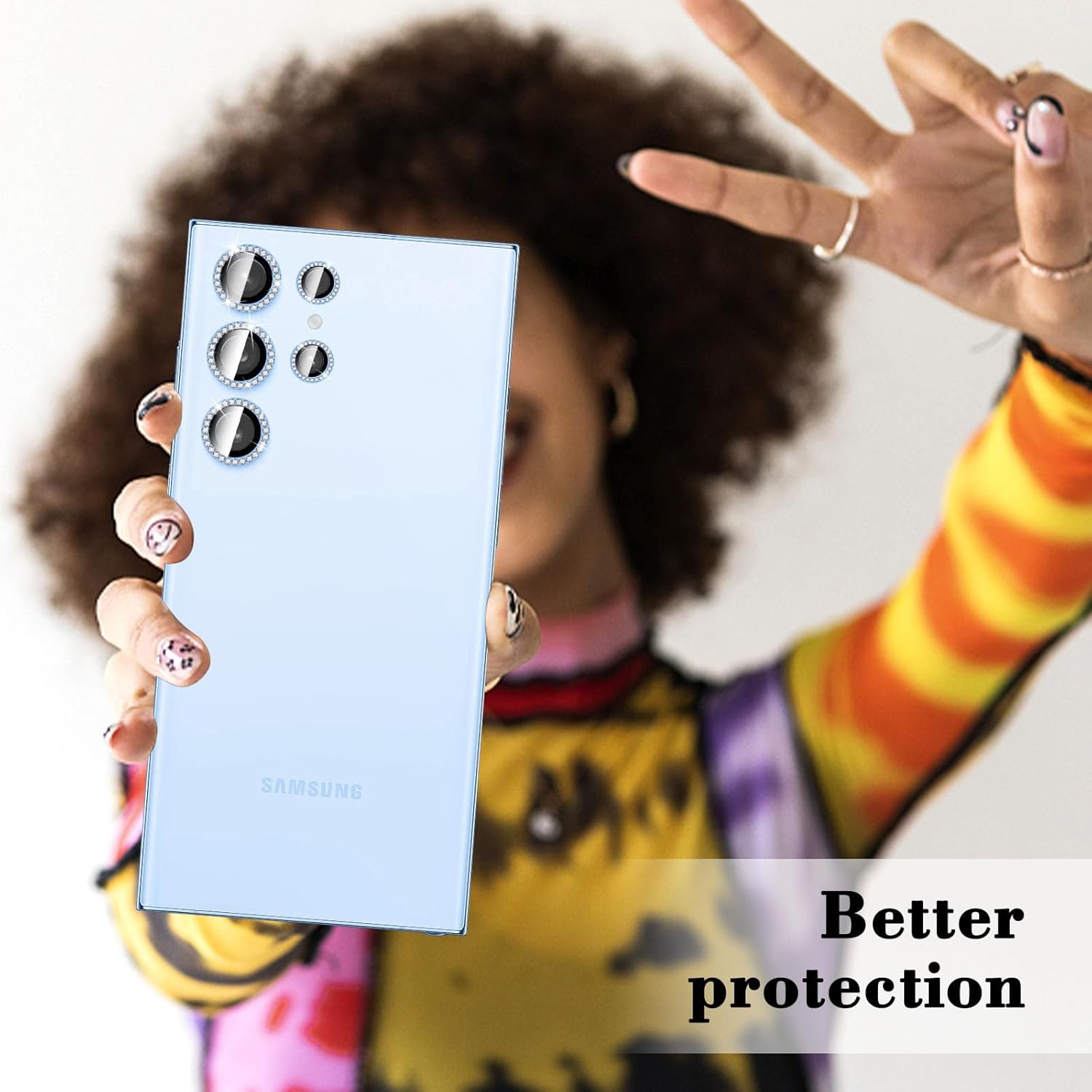 Diamond Metal Ring Camera Lens Protector for Samsung Galaxy S24 Ultra, Tempered Glass Back Camera Cover Screen Protector, Bling Anti-Scratch Individual Aluminum Metal Protective Ring