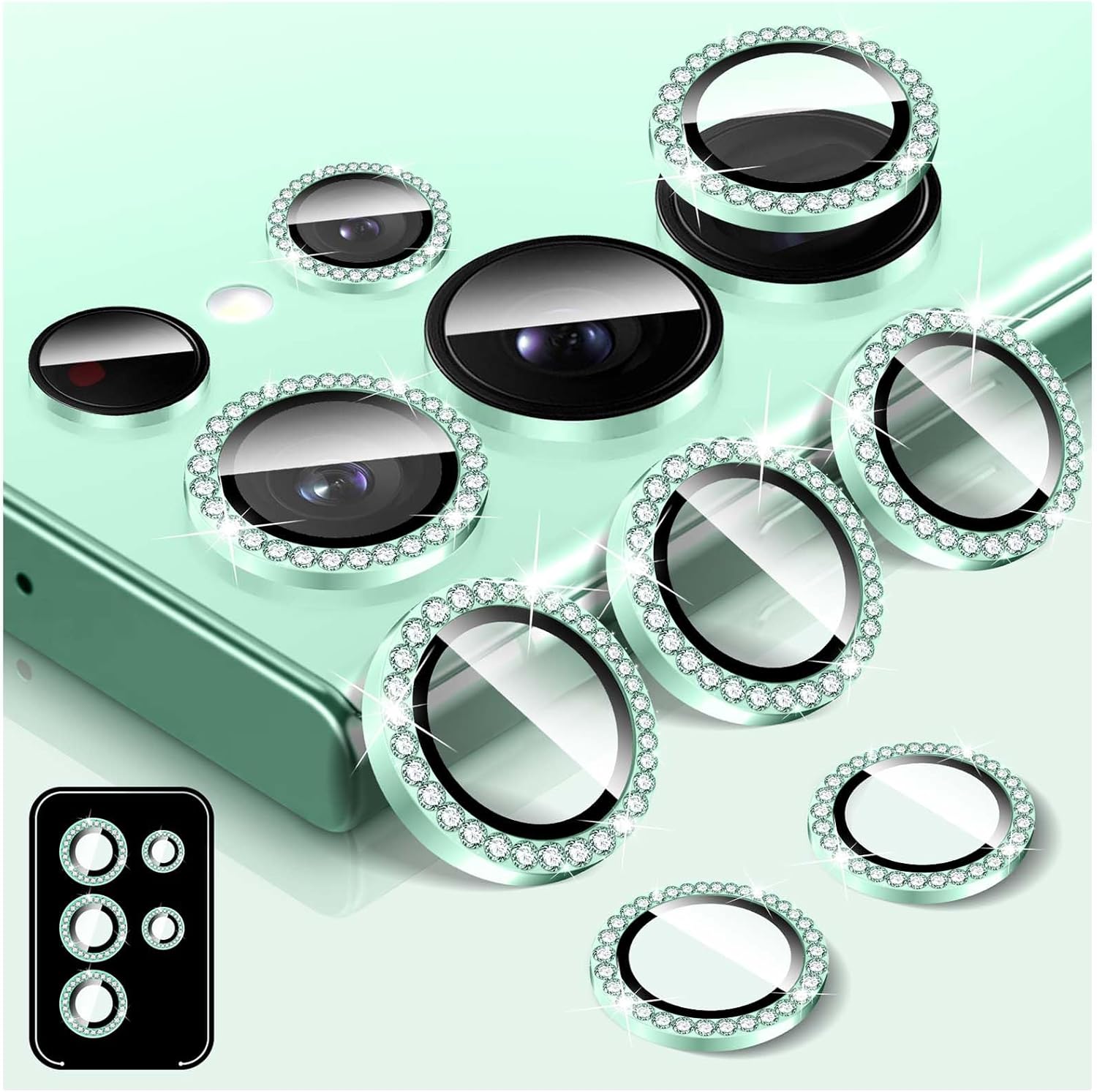 Diamond Metal Ring Camera Lens Protector for Samsung Galaxy S24 Ultra, Tempered Glass Back Camera Cover Screen Protector, Bling Anti-Scratch Individual Aluminum Metal Protective Ring