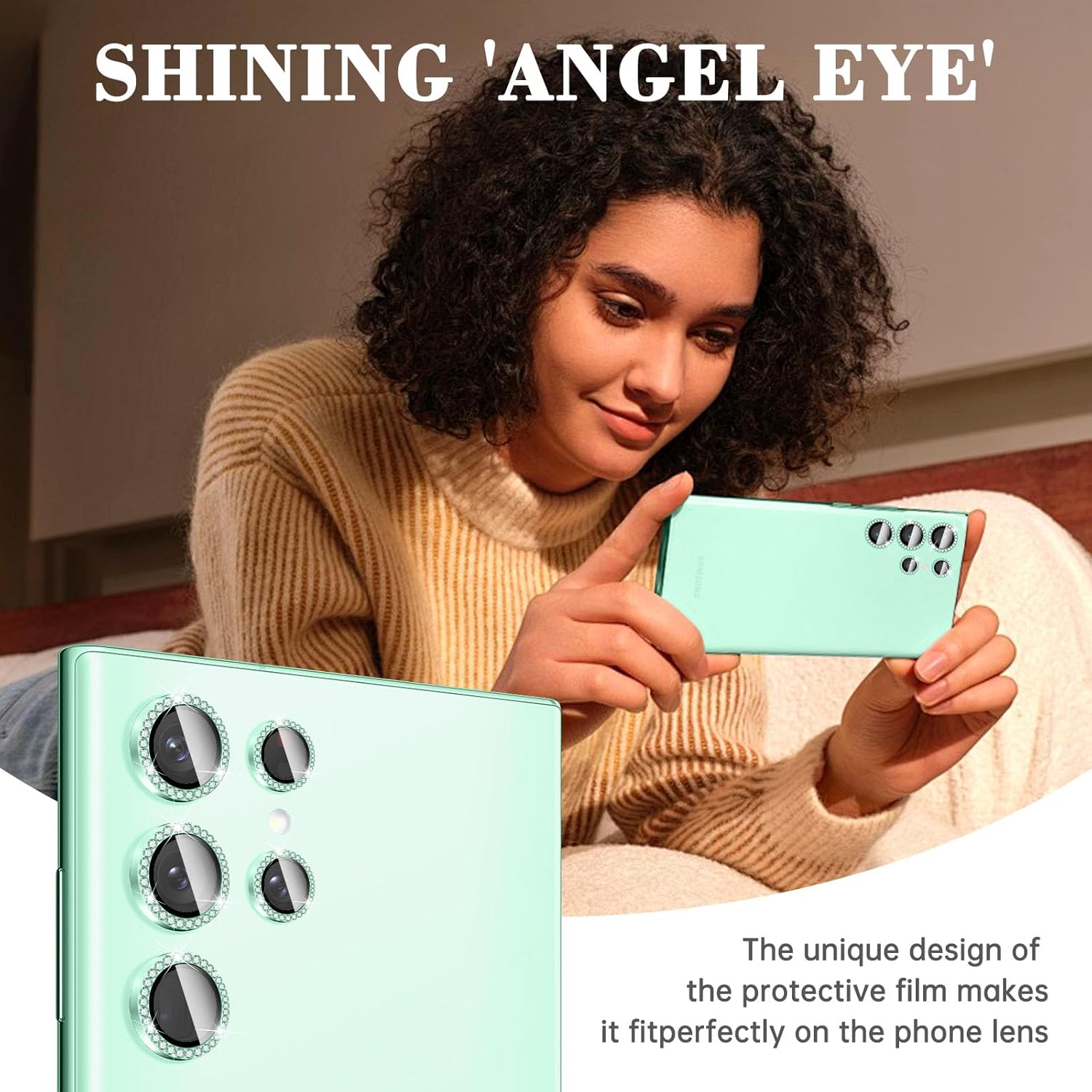 Diamond Metal Ring Camera Lens Protector for Samsung Galaxy S24 Ultra, Tempered Glass Back Camera Cover Screen Protector, Bling Anti-Scratch Individual Aluminum Metal Protective Ring