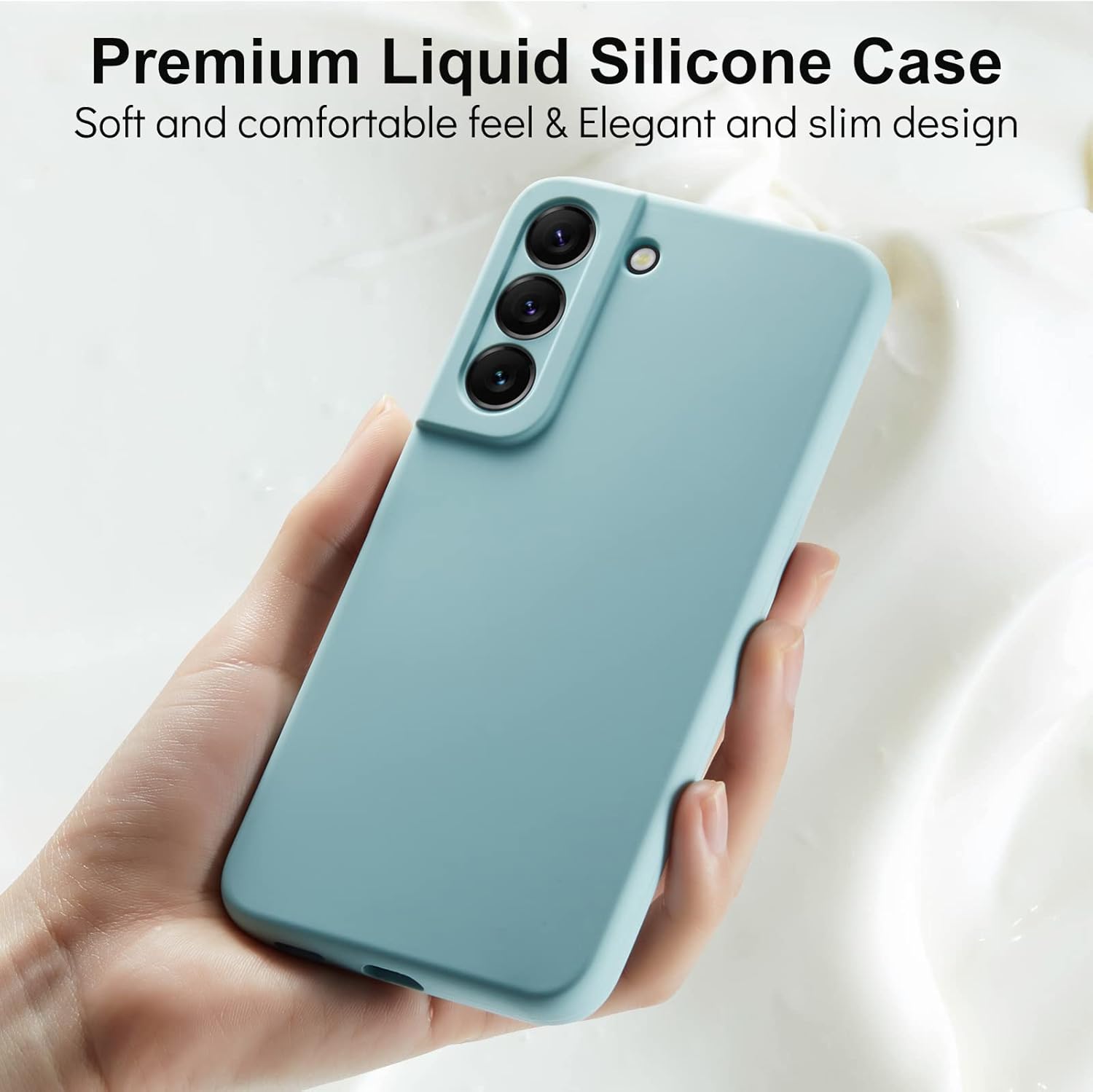 3 Layer Full Covered Slim Soft Rubber, Liquid Silicone Phone Cover Case for Samsung Galaxy S22+ (S22 Plus)