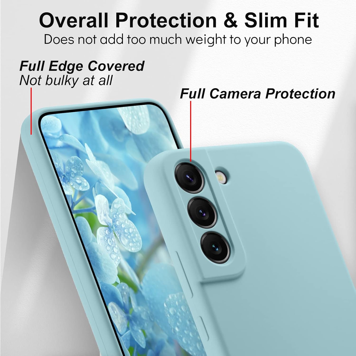 3 Layer Full Covered Slim Soft Rubber, Liquid Silicone Phone Cover Case for Samsung Galaxy S22+ (S22 Plus)