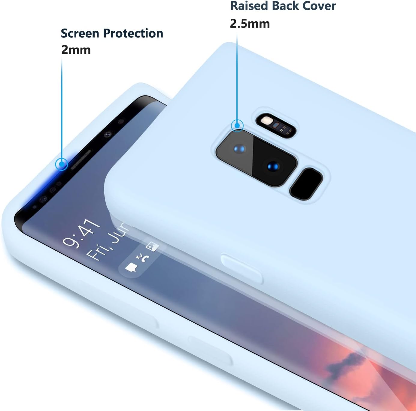 3 Layer Full Covered Slim Soft Rubber, Liquid Silicone Phone Cover Case for Samsung Galaxy S9+ (Samsung Galaxy S9 Plus)