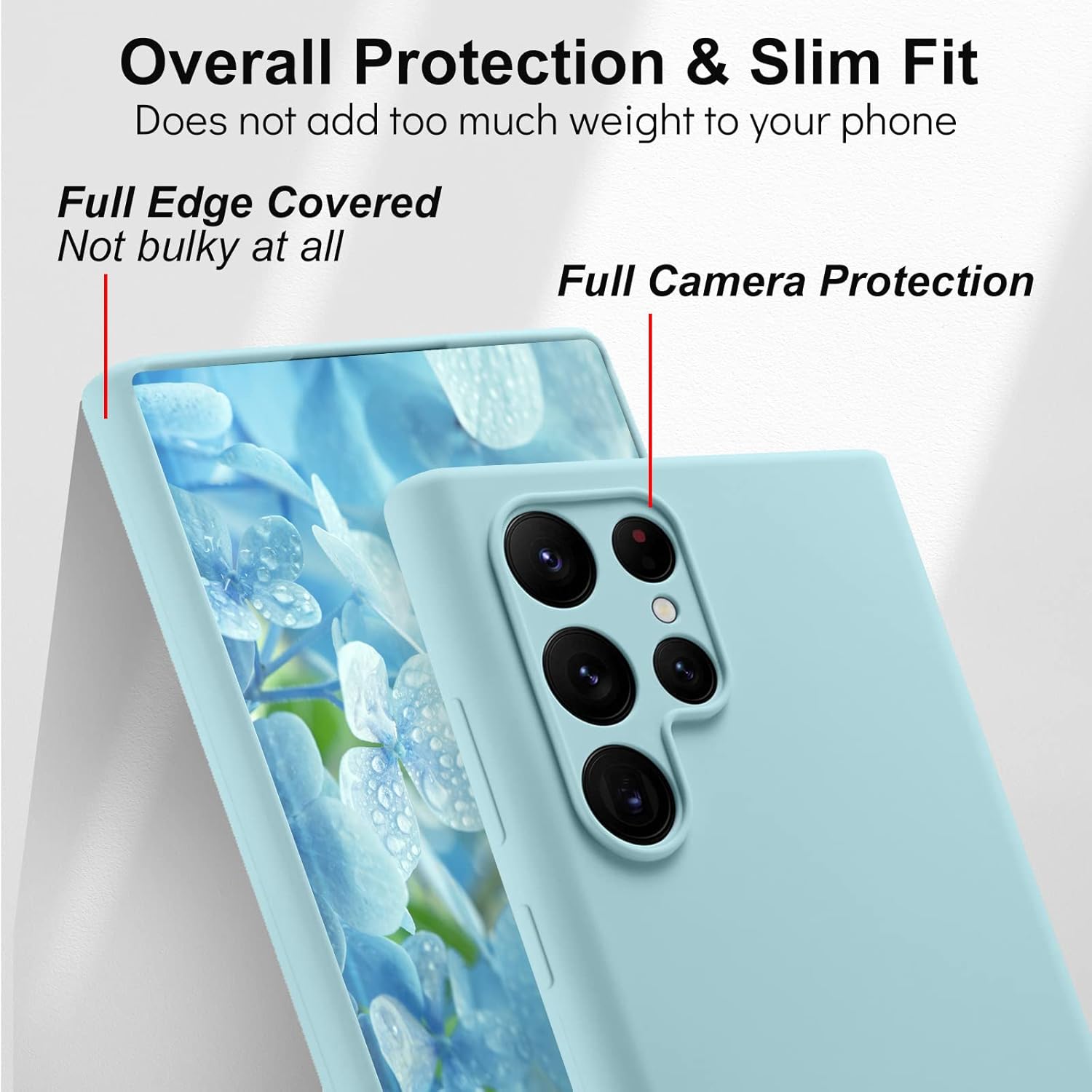 3 Layer Full Covered Slim Soft Rubber, Liquid Silicone Phone Cover Case for Samsung Galaxy S22 Ultra
