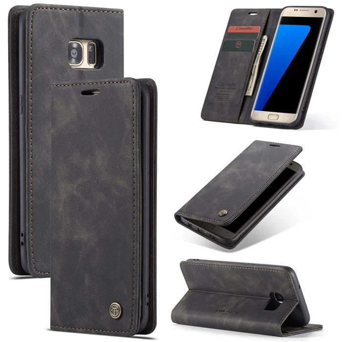 Wallet Black Retro Leather Flip All-Round Protection Cover Case for Samsung Galaxy S7 edge