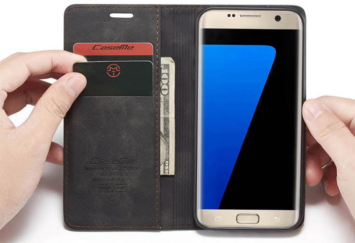 Wallet Black Retro Leather Flip All-Round Protection Cover Case for Samsung Galaxy S7 edge