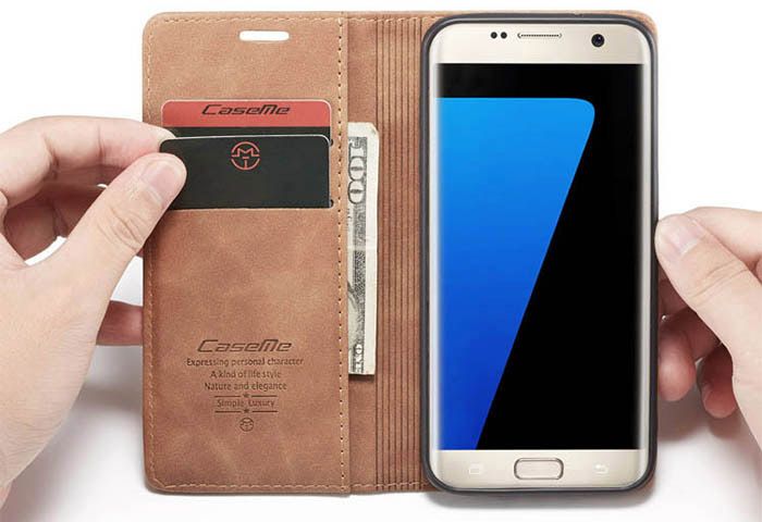 Wallet Black Retro Leather Flip All-Round Protection Cover Case for Samsung Galaxy S7 edge
