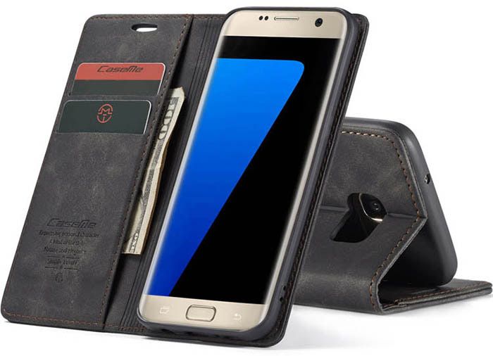 Wallet Black Retro Leather Flip All-Round Protection Cover Case for Samsung Galaxy S7 edge