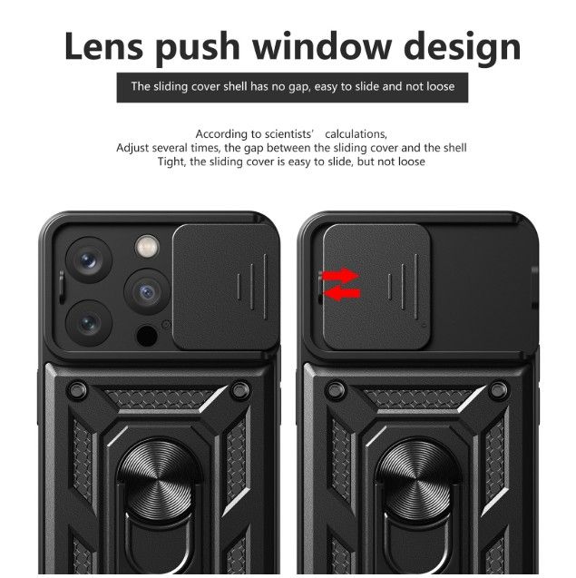 Rugged Stand Case with Slide Camera Cover for iPhone13pro, Built-in 360° Rotate Ring Kickstand Shockproof Hard Cover Case for iPhone 13 Pro