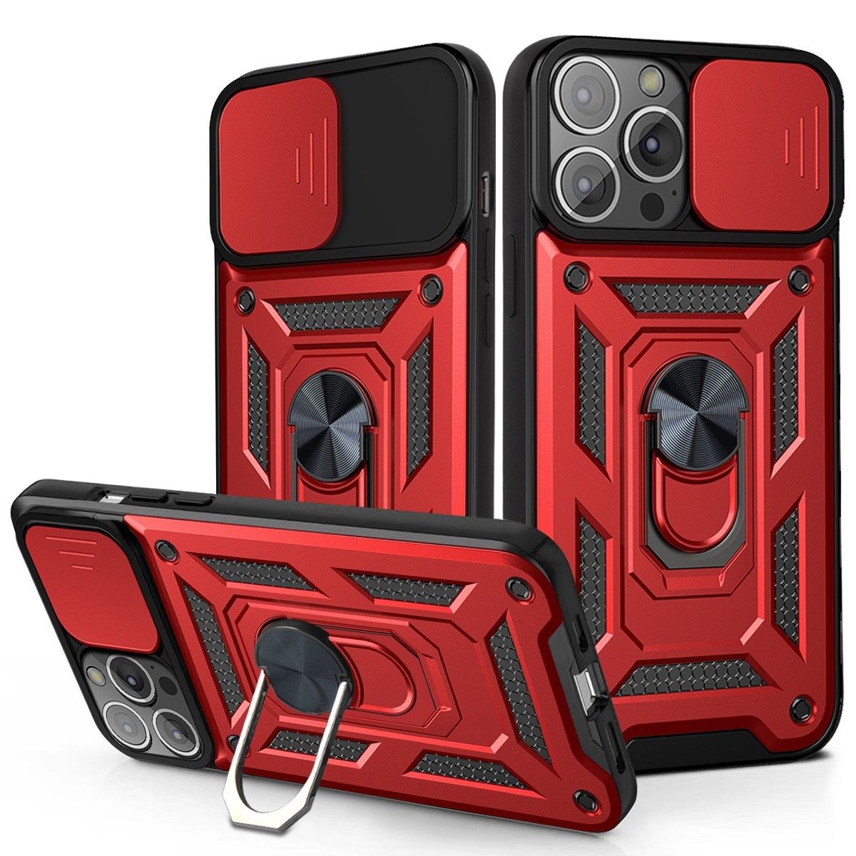 Rugged Stand Case with Slide Camera Cover for iPhone13pro, Built-in 360° Rotate Ring Kickstand Shockproof Hard Cover Case for iPhone 13 Pro