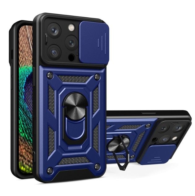 Rugged Stand Case with Slide Camera Cover for iphone14pro, Built-in 360° Rotate Ring Kickstand Shockproof Hard Cover Case for iPhone 14 Pro