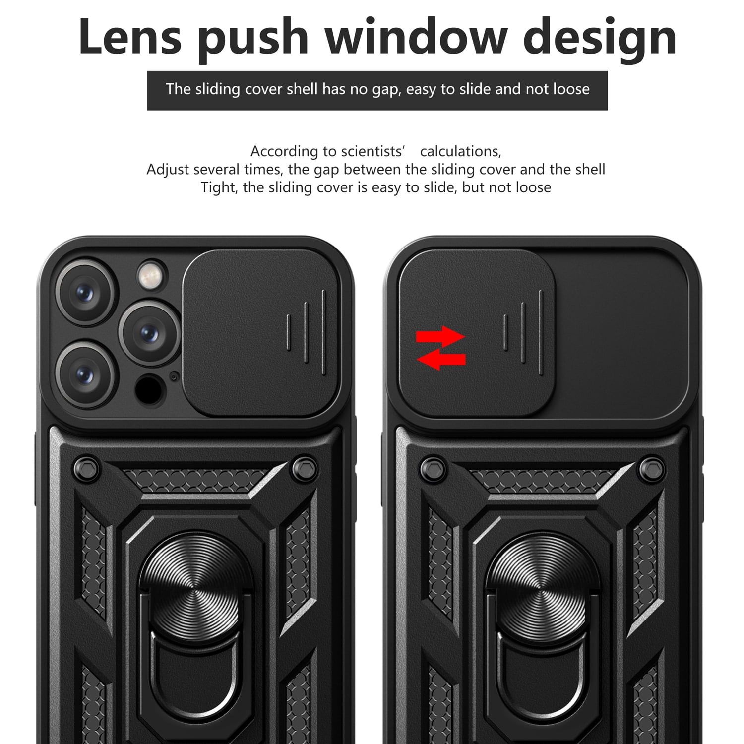 Rugged Stand Case with Slide Camera Cover for iphone14pro, Built-in 360° Rotate Ring Kickstand Shockproof Hard Cover Case for iPhone 14 Pro