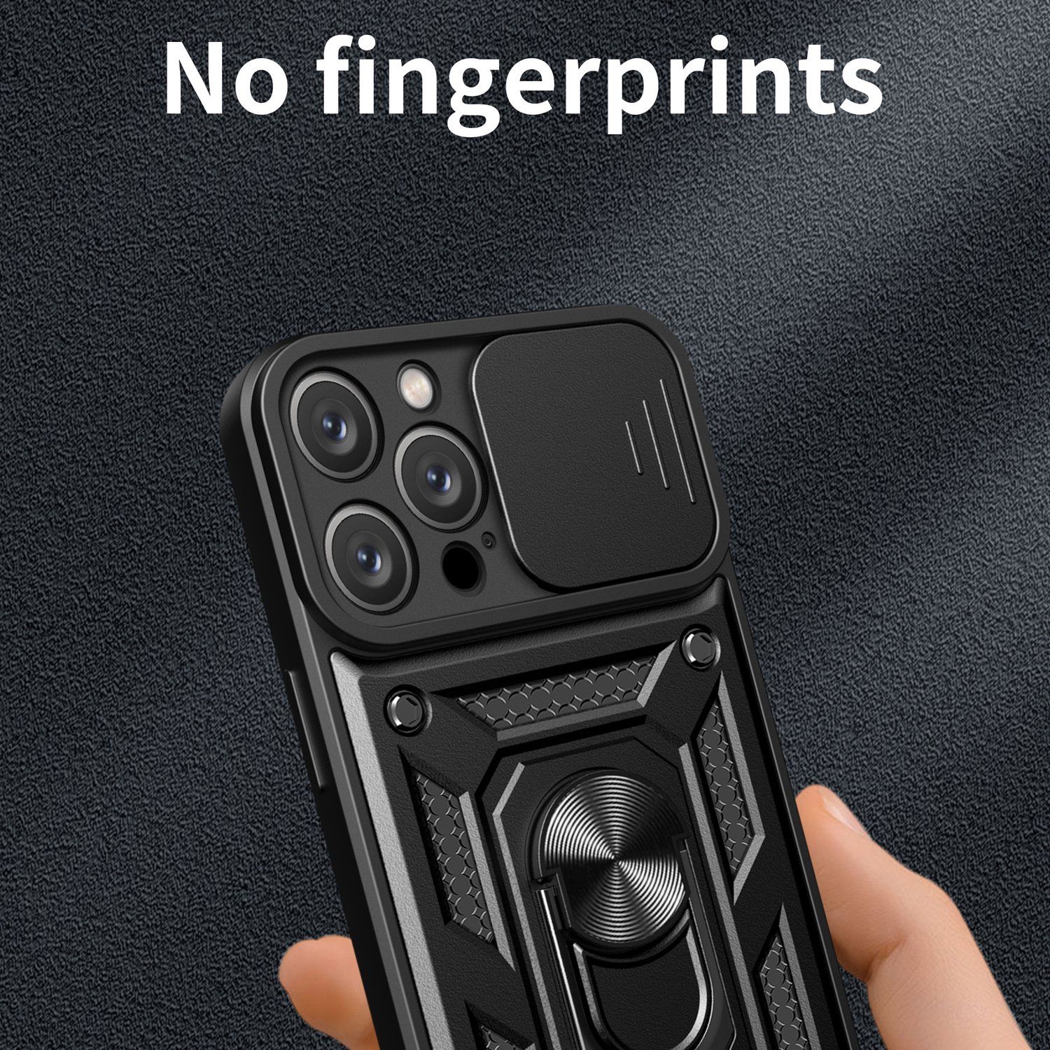 Rugged Stand Case with Slide Camera Cover for iphone14pro, Built-in 360° Rotate Ring Kickstand Shockproof Hard Cover Case for iPhone 14 Pro