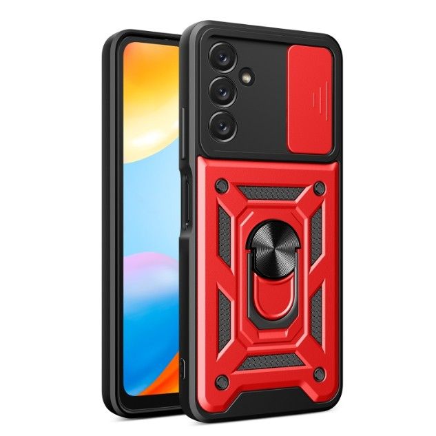 Rugged Stand Case with Slide Camera Cover for Samsung A34, Built-in 360° Rotate Ring Kickstand Shockproof Hard Cover Case for Samsung Galaxy A34
