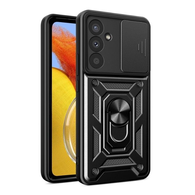 Rugged Stand Case with Slide Camera Cover for Samsung A34, Built-in 360° Rotate Ring Kickstand Shockproof Hard Cover Case for Samsung Galaxy A34