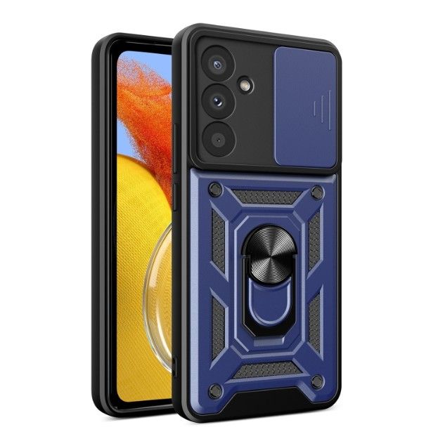 Rugged Stand Case with Slide Camera Cover for Samsung A34, Built-in 360° Rotate Ring Kickstand Shockproof Hard Cover Case for Samsung Galaxy A34
