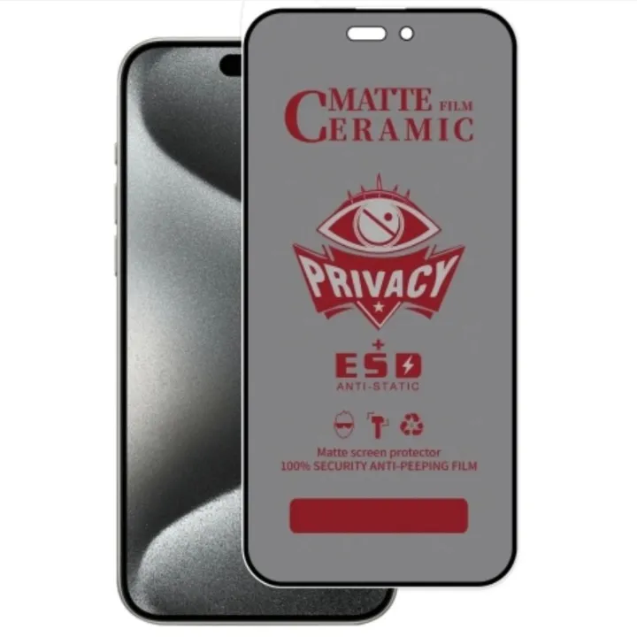 Flexible Ceramic Matte Privacy Film for Apple iPhone 15 Pro, Privacy Anti-Spy Anti-Fingerprint Bendable shock-resistance Ceramic Screen protector for iPhone 15 Pro (Ceramic, NOT GLASS)