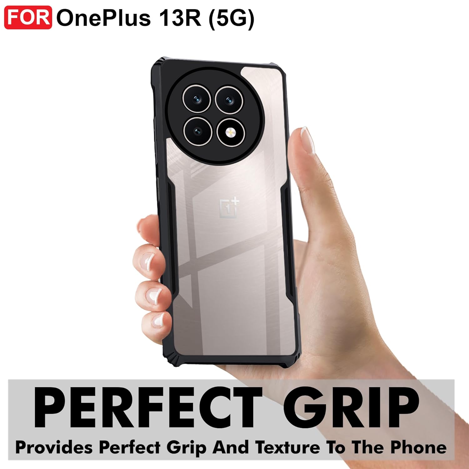 Hybrid Black Border TPU Bumper Case with AirEDGE Technology Crystal Clear Case, Drop protection Smartphone Cover for OnePlus 13R