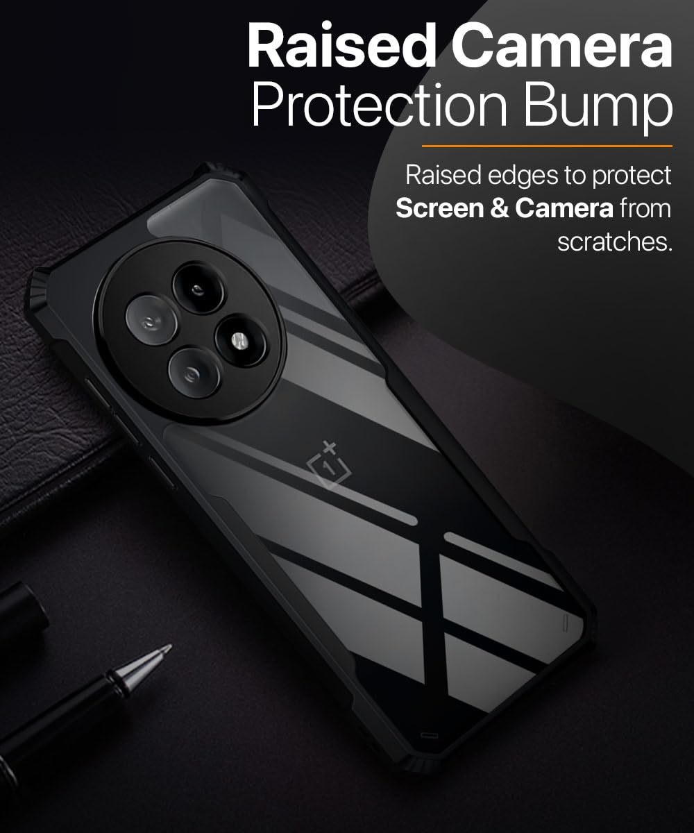 Hybrid Black Border TPU Bumper Case with AirEDGE Technology Crystal Clear Case, Drop protection Smartphone Cover for OnePlus 13R